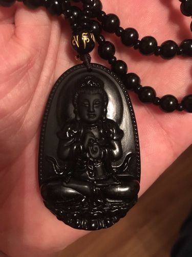 Customer photo review of Natural Obsidian Hand Carved Buddha Amulet Pendant Necklace