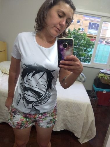 Customer photo review of Luffy Black & White T-Shirt - One Piece