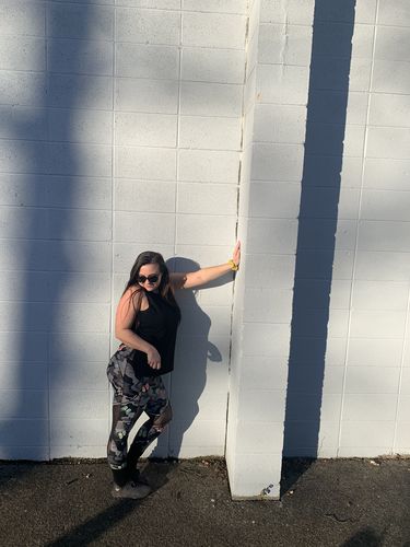Customer photo review of Reflective Stripe Mesh Cut-Out Butt Lift Active Leggings - Butterfly Camo