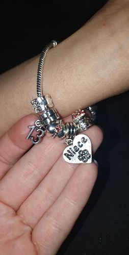 Customer photo review of Teenager's 'Birthday Treasure' Age 13/16/18 Silver Plated Charm Bead Bracelet