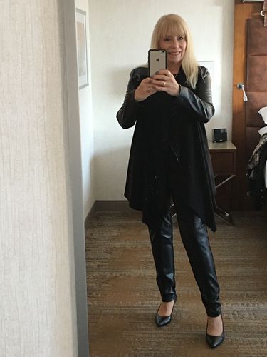 Customer photo review of Joseph Ribkoff Black Faux Leather Panels Skinny Ankle Pants 194380 NEW