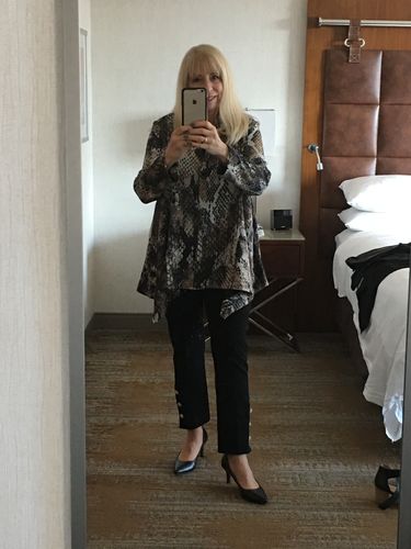 Customer photo review of Joseph Ribkoff Brown/Multi Snakeskin Print Kerchief Hem Jacket 194690 NEW