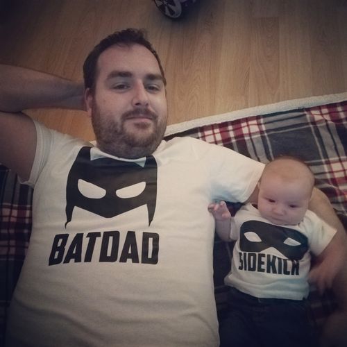 Customer photo review of Batdad/Sidekid White Matching Tees (MRK X)