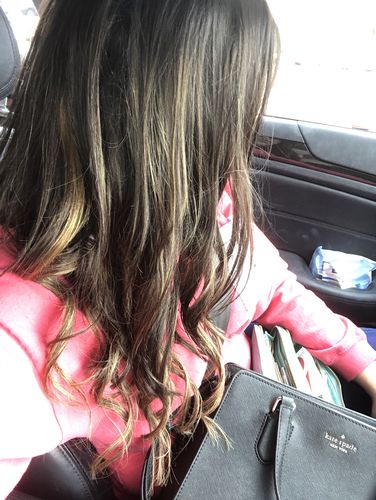 Customer photo review of Full Shine Clip in Extensions 100% Remy Human Hair Balayage Brown Highlights (#2/8/2)