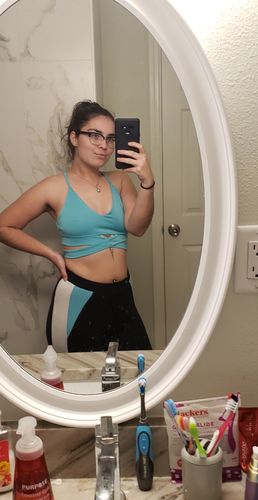 Customer photo review of Soft Color Block Side Stripe Leggings - Black