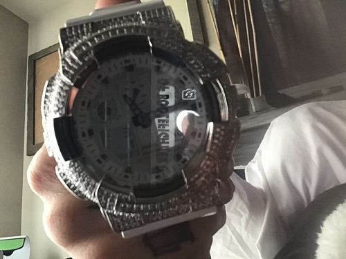 Customer photo review of Rhodium and White Custom CZ Casio G-Shock GA-100