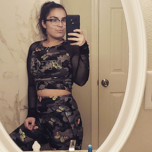 Customer photo review of Pocket Butt Lift Active Biker Shorts - Butterfly Camo