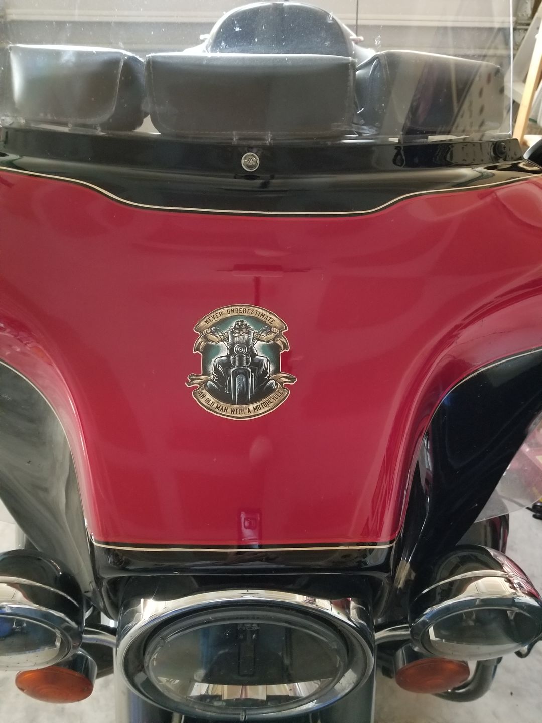 Customer photo review of Never Underestimate an Old Man with a Motorcycle 4" Decal