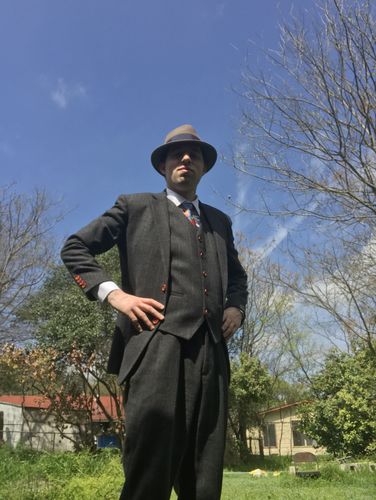 Customer photo review of Dark Grey Herringbone Tweed 3 Piece Suit