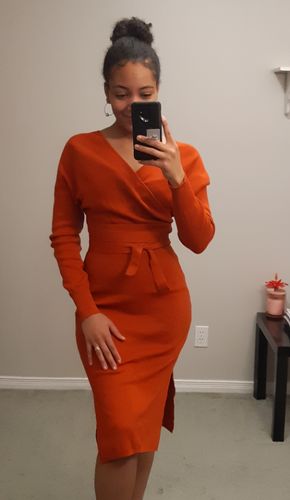 Customer photo review of Beriful V Neck Autumn Dress