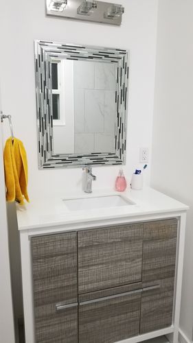 Customer photo review of Dolce, KubeBath, 36" Grey Ash Modern Bathroom Vanity w/ Quartz Top