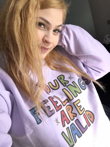 Customer photo review of Your Feelings Are Valid -- Sweatshirt