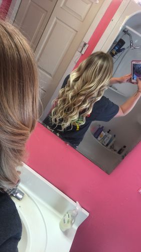 Customer photo review of Tape in Hair Extensions 100% Remy Human Hair 20 Pieces 50 Grams Highlights (P14/60)