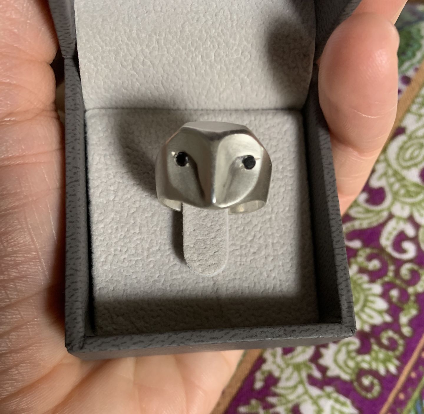 Customer photo review of Black Diamond Owl Ring