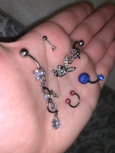 Customer photo review of Crystal Paved Ferido Balls Surgical Steel Horseshoe Ring