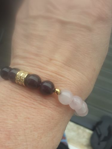Customer photo review of BRACELET QUARTZ ROSE ET AMETHYSTE "Calme et Harmonie" PLAQUE OR