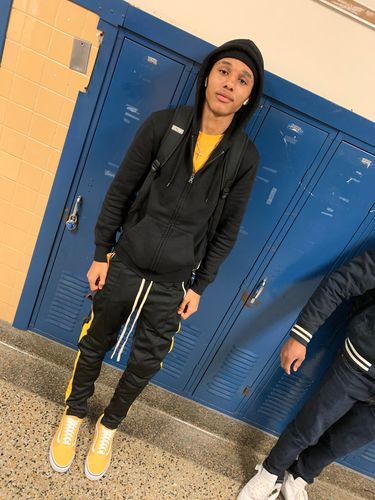Customer photo review of Premium Side Stripe Zip Pocket Track Pants (Black - Yellow)
