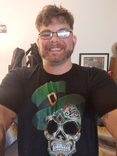 Customer photo review of Premium St. Patrick's Irish I Was Mexican Skull T-Shirt