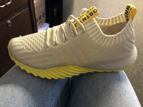 Customer photo review of Colorblock Knitted Breathable Lace-Up Yeezy Sneakers