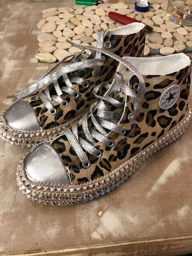 Customer photo review of Leopard Rivet Embellished Lace-Up Sneakers