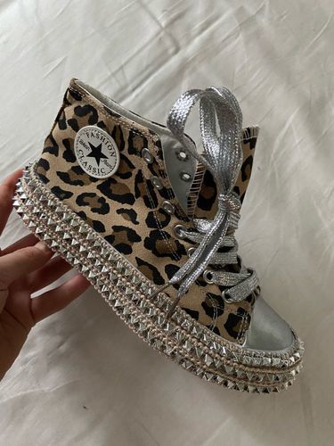 Customer photo review of Leopard Rivet Embellished Lace-Up Sneakers
