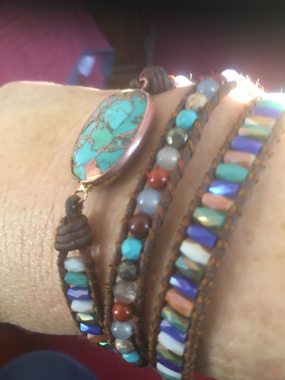 Customer photo review of Natural Turquoise & Jasper Wrap Bracelet