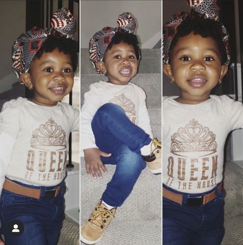 Customer photo review of African Print Head Wrap With Satin-Lined For Girls(Gray Geometric)-AW3978