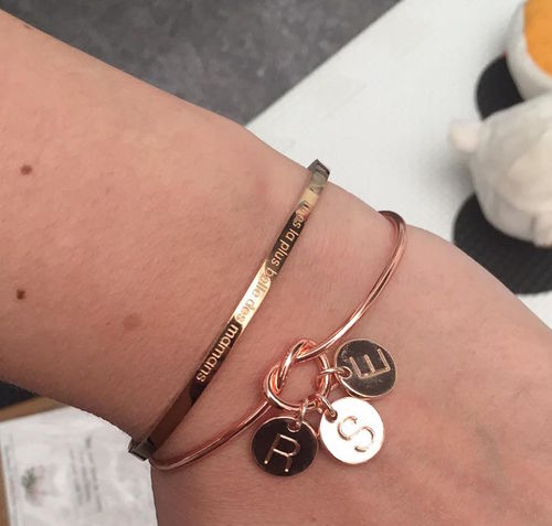 Customer photo review of AC Three Charm Initial Bangle Bracelet