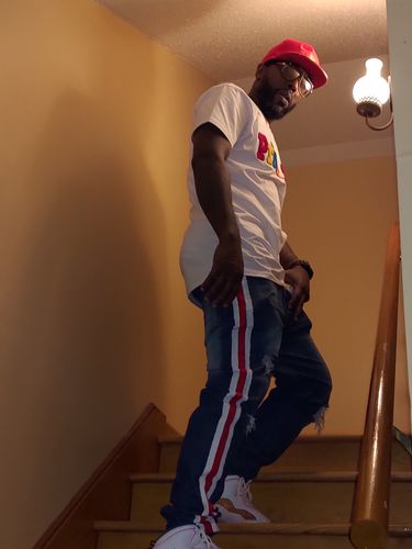Customer photo review of Side Paint Stripe Athletic Track Denim Medium Blue (M4700D 22S)