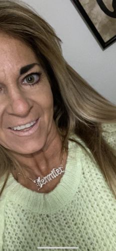 Customer photo review of Double Plated Gothic Angelina Style Name Necklace