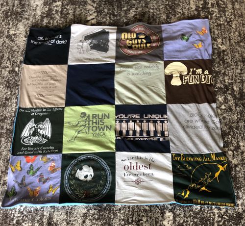 T-shirt quilt with outdoor activities, animals themes by Linda from OK
