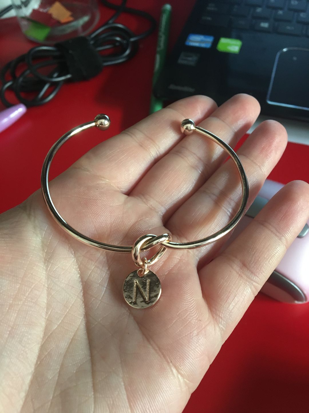 Customer photo review of AC Coin Initial Bangle Bracelet