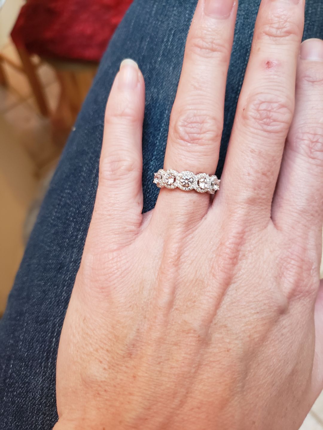 Customer photo review of S925 Round Cut 1.5 Ct Fashion Halo Five Stone Anniversary Ring In Sterling Silver