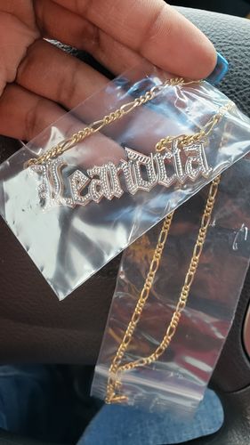 Customer photo review of Double Plated Gothic Angelina Style Name Necklace