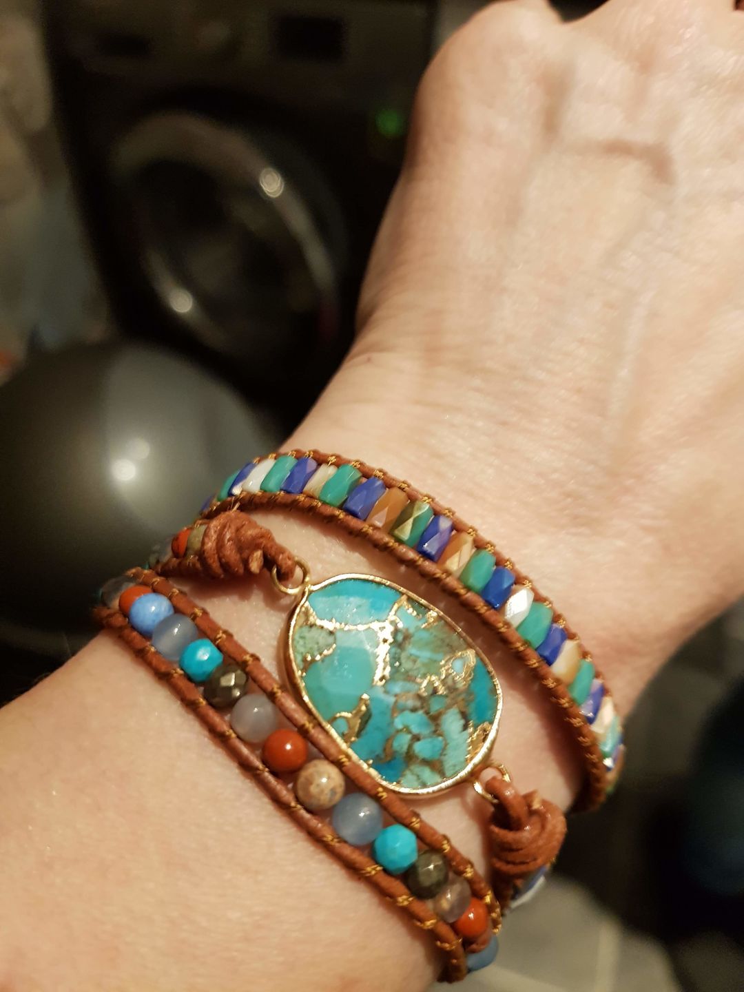 Customer photo review of Natural Turquoise & Jasper Wrap Bracelet
