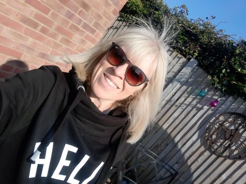 Customer photo review of Black Hello Cowl Neck Hoodie