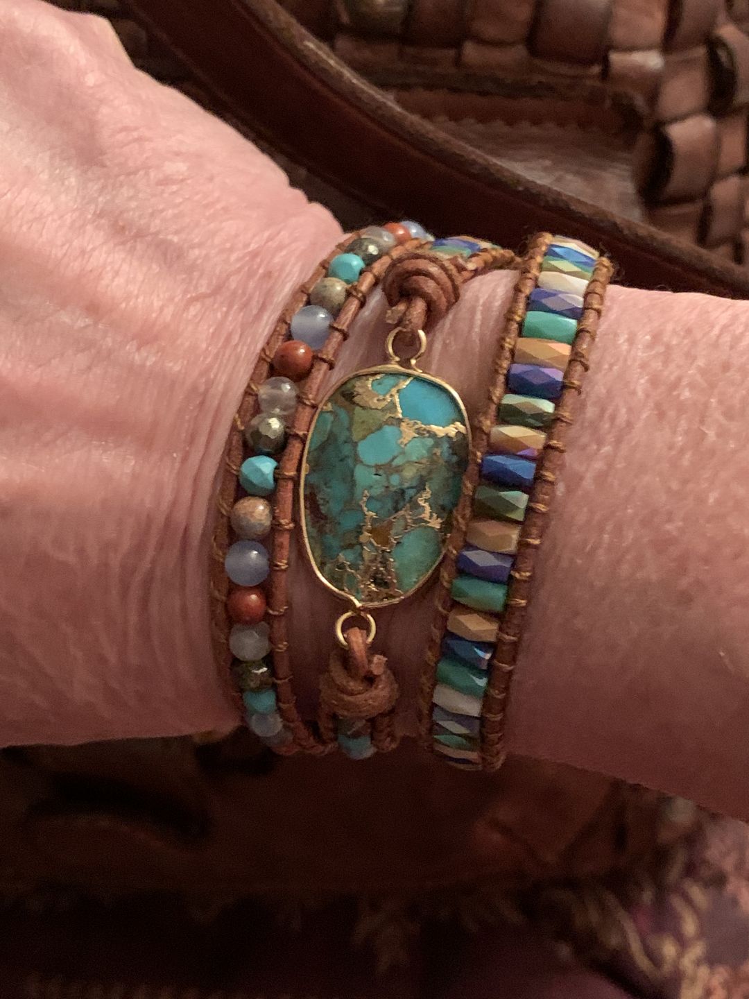 Customer photo review of Natural Turquoise & Jasper Wrap Bracelet