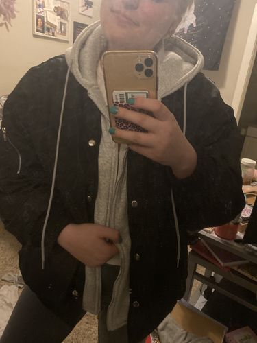 Customer photo review of Oversized Black Bomber Jacket