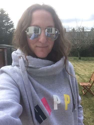 Customer photo review of Happy Cowl Neck Hoodie