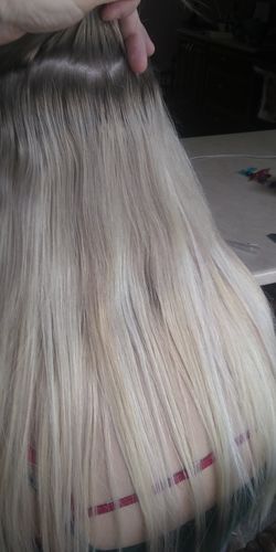 Customer photo review of Full Shine Clip in Extensions 100% Remy Human Hair Balayage Blonde (#18/22/60)