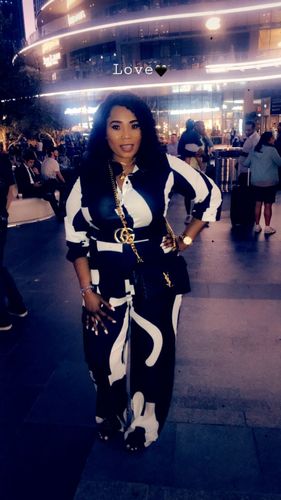 Customer photo review of Sexy Cardigan Print V-Neck Black Jumpsuit