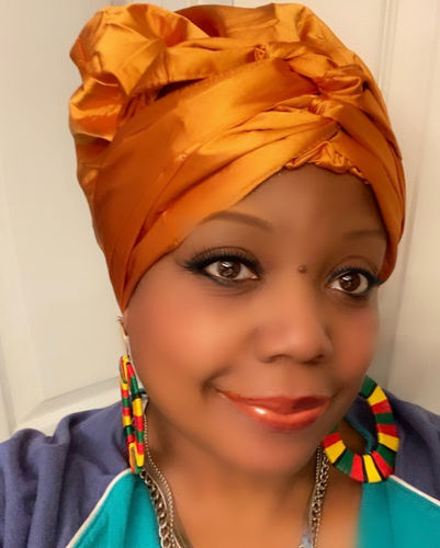 Customer photo review of Creative Premium Print Headwrap Combined With A Nightcap(Yellow Red Geometric)-AW1976