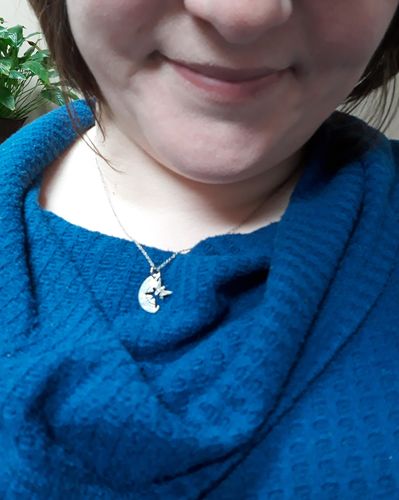 Customer photo review of Compass Necklaces, Engraved Dates, Hand Cut Coin
