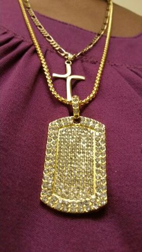 Customer photo review of Iced Tag 18K Gold Necklace