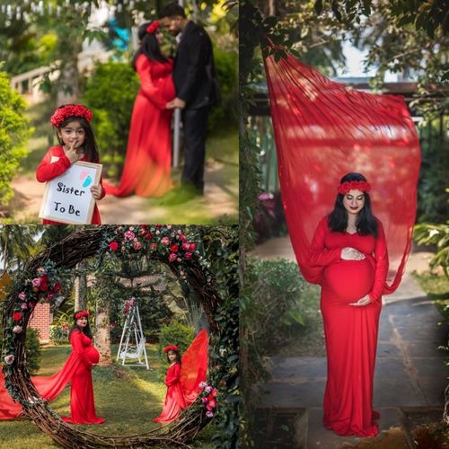 Customer photo review of Exclusive Cherry Red Trail Maternity Photoshoot Gown