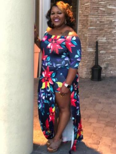 Customer photo review of Floral Off-Shoulder Slit Romper