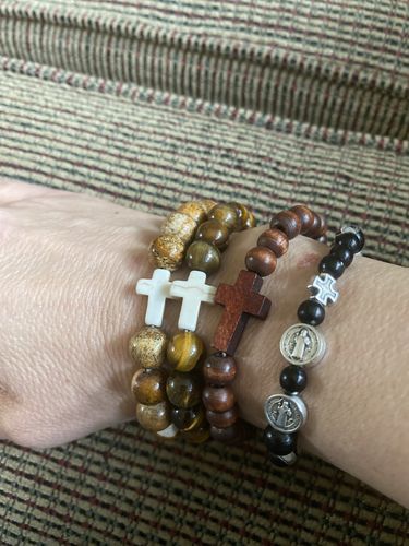 Customer photo review of Women's Simple "Thou Art With Me" Natural Stone Bead Cross Bracelet