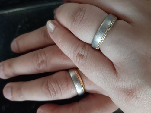 Customer photo review of Maddalena Two Tone Wedding Rings