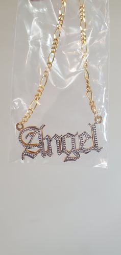 Customer photo review of Double Plated Gothic Angelina Style Name Necklace