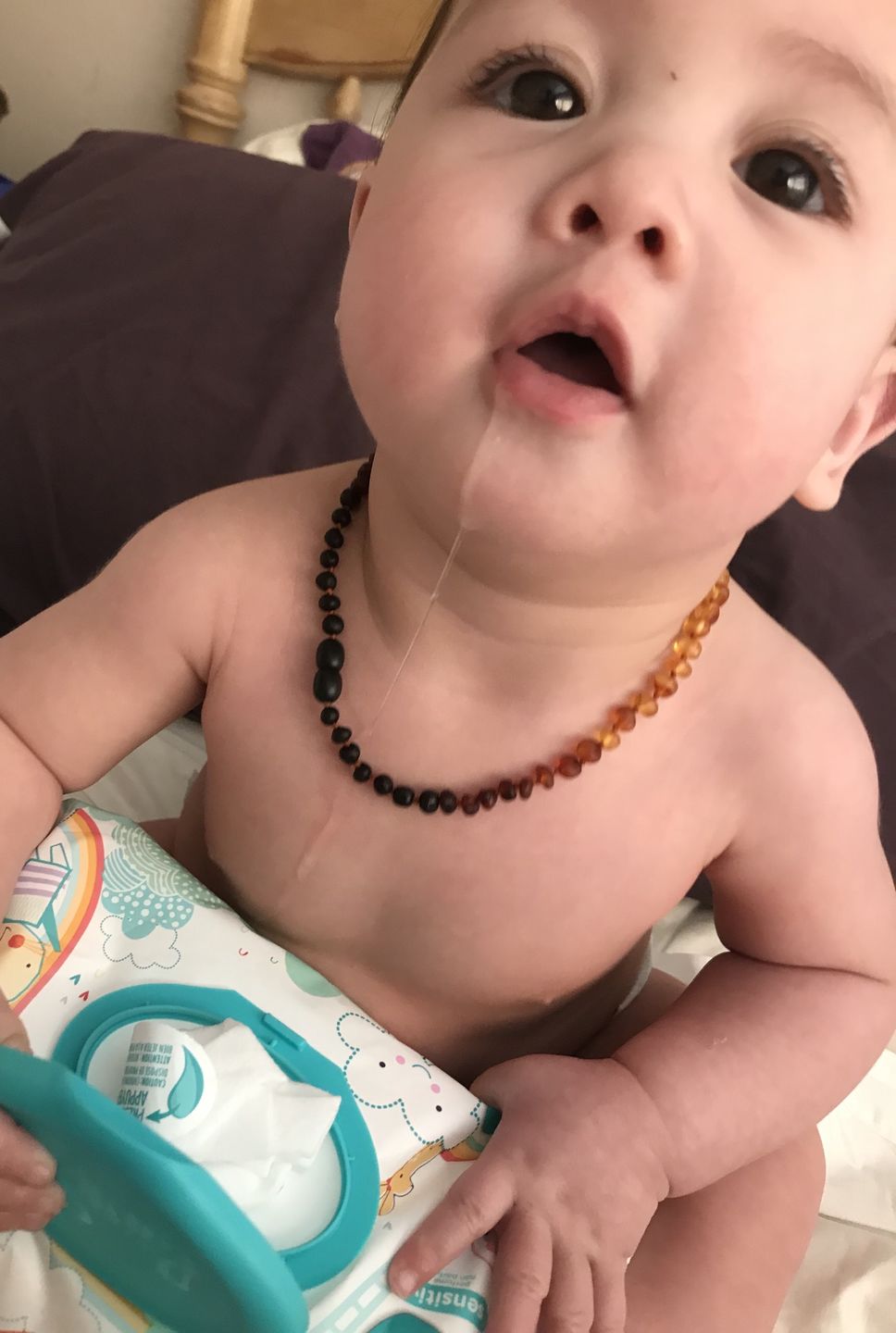 Customer photo review of Raw Ombre Amber Necklace
